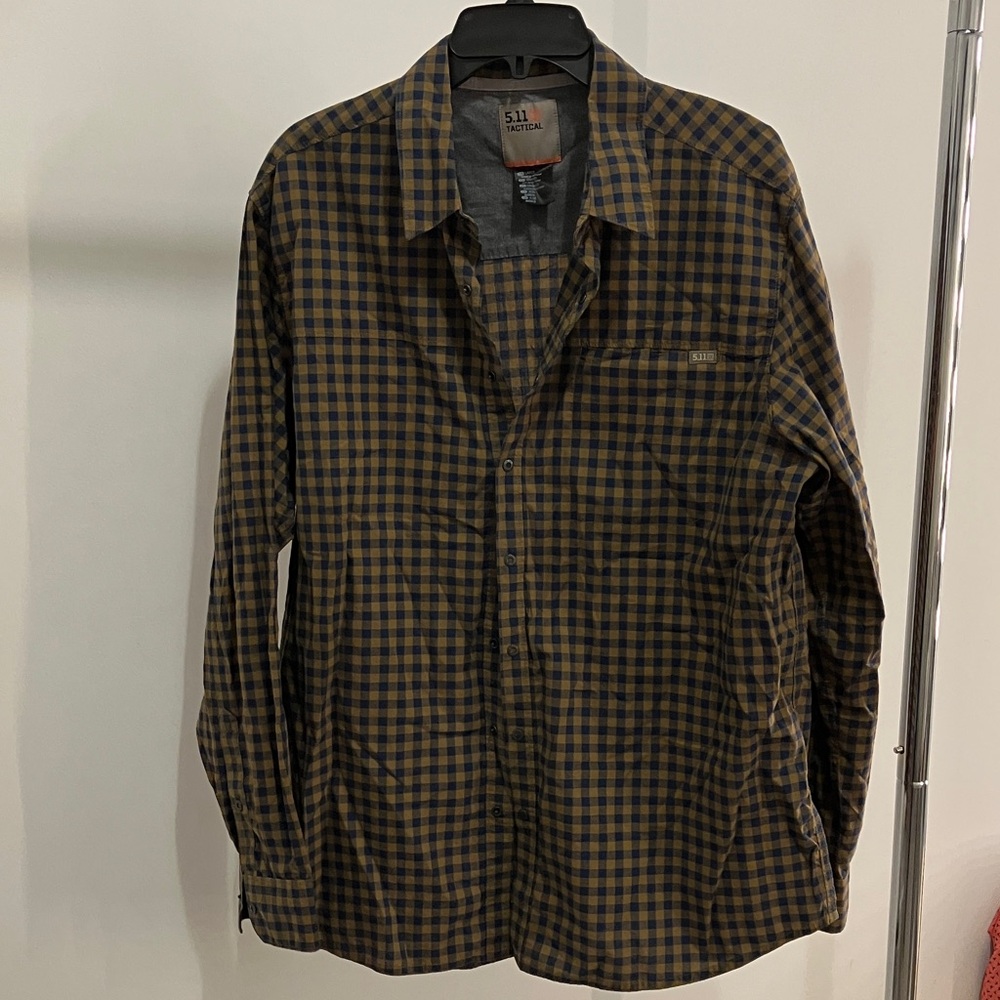 5.11 Tactical Men's Tan and Black Plaid Button Down